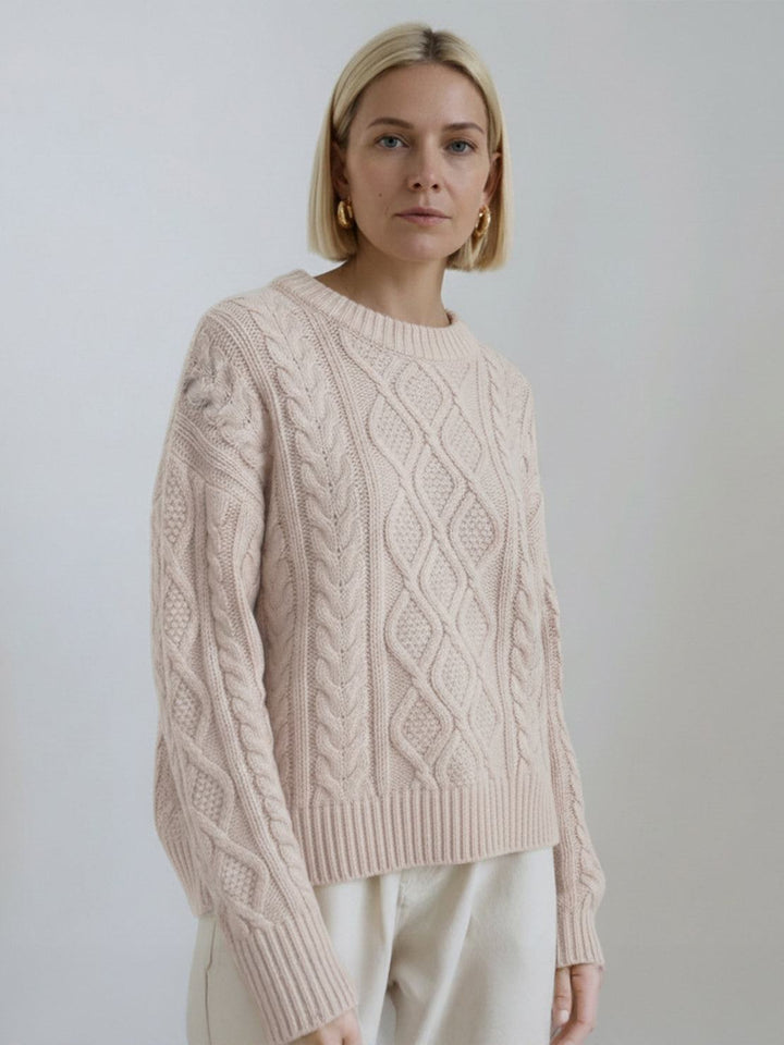 Oversized Cable-Knit Crewneck Sweater off white image 1 