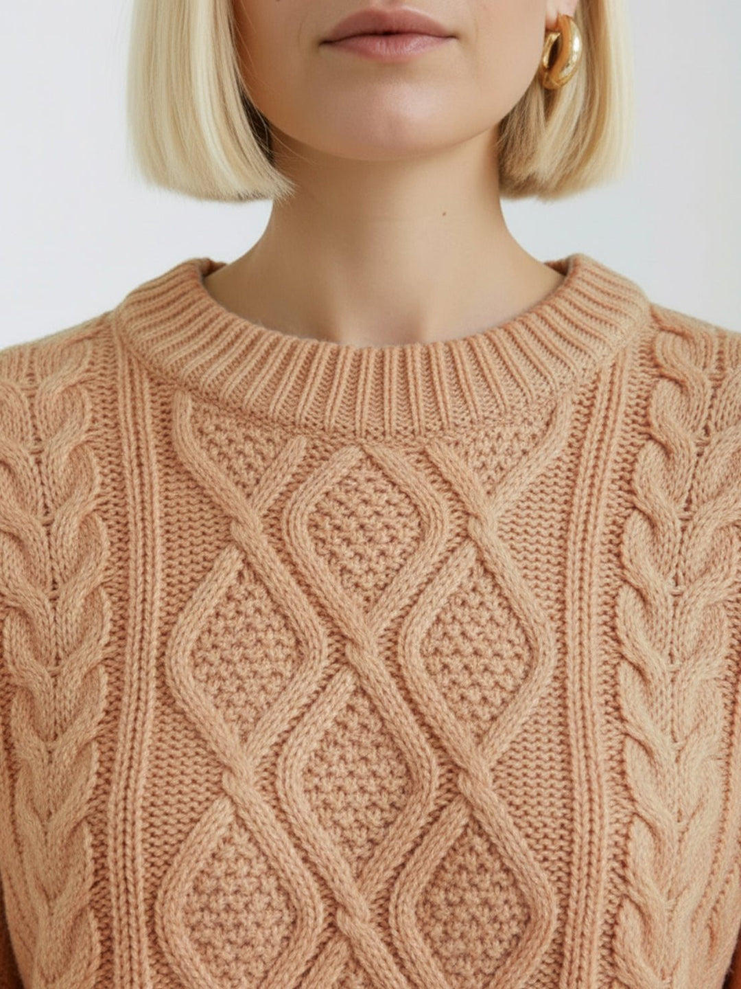 Oversized Cable-Knit Crewneck Sweater peach fuzz image 5 