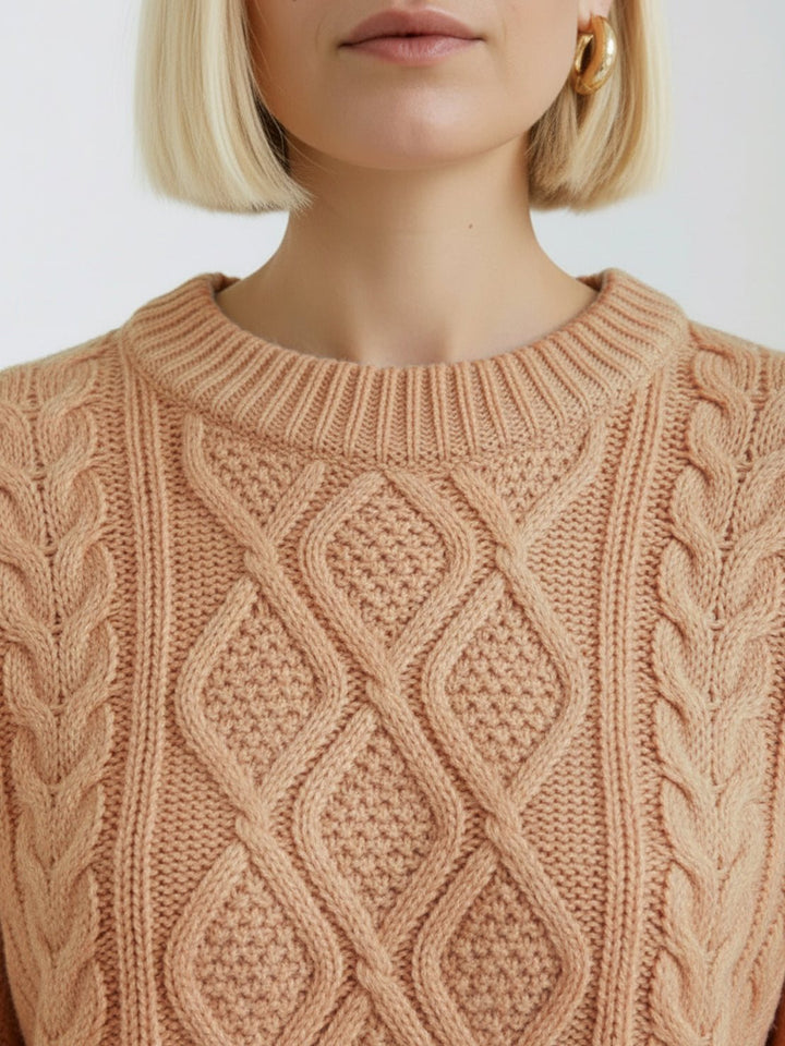 Oversized Cable-Knit Crewneck Sweater peach fuzz image 5 