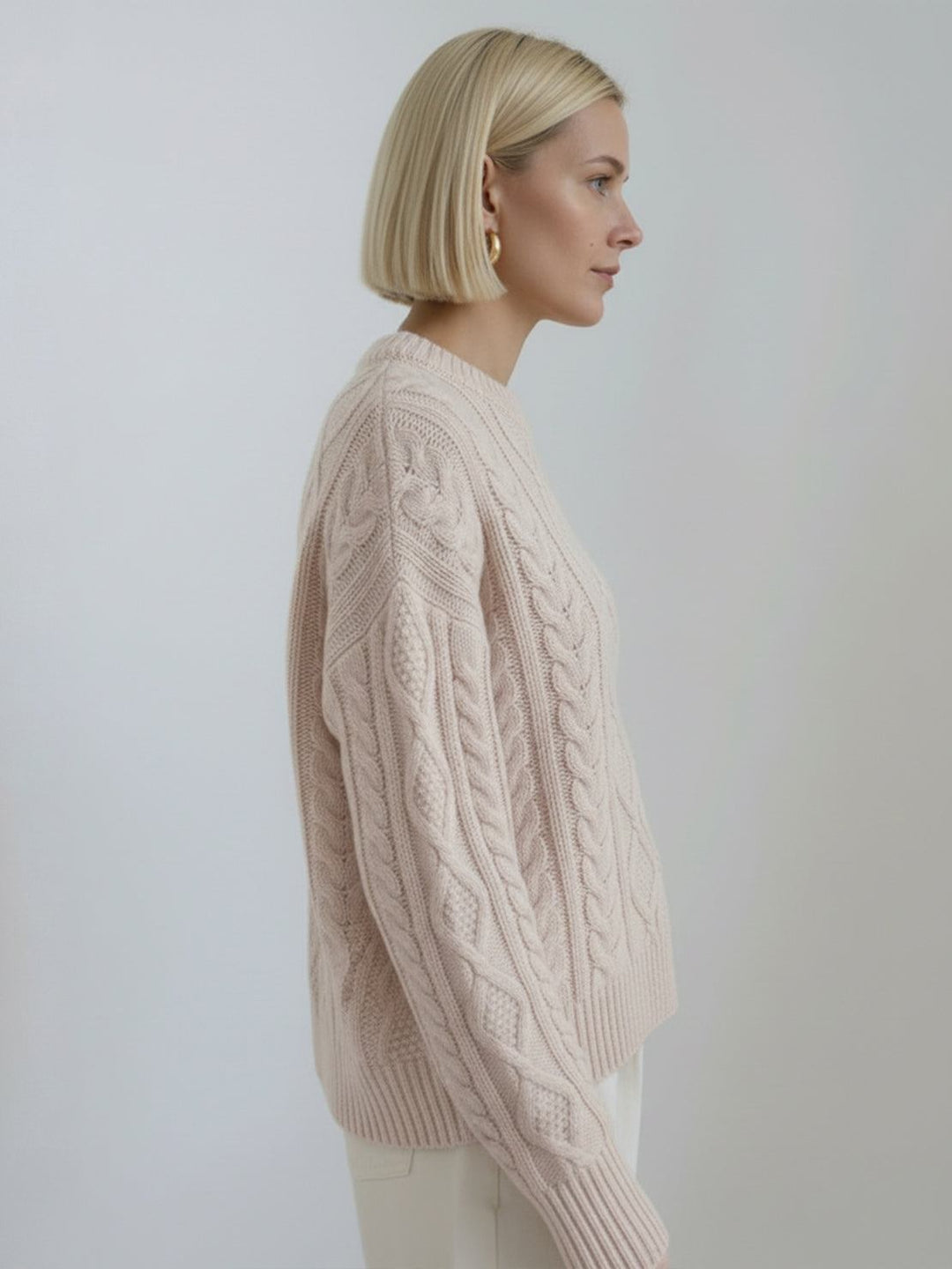 Oversized Cable-Knit Crewneck Sweater off white image 2 