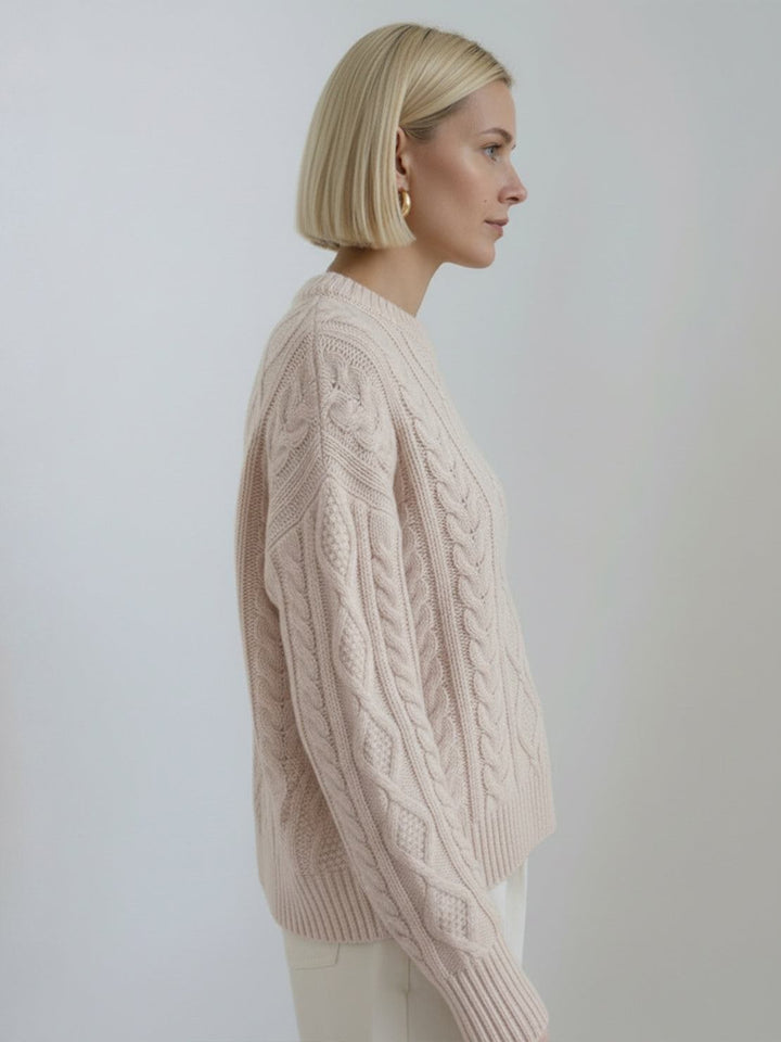Oversized Cable-Knit Crewneck Sweater off white image 2 