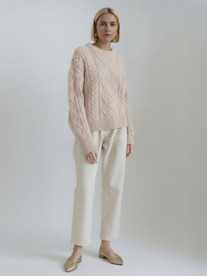 Oversized Cable-Knit Crewneck Sweater off white image 3 