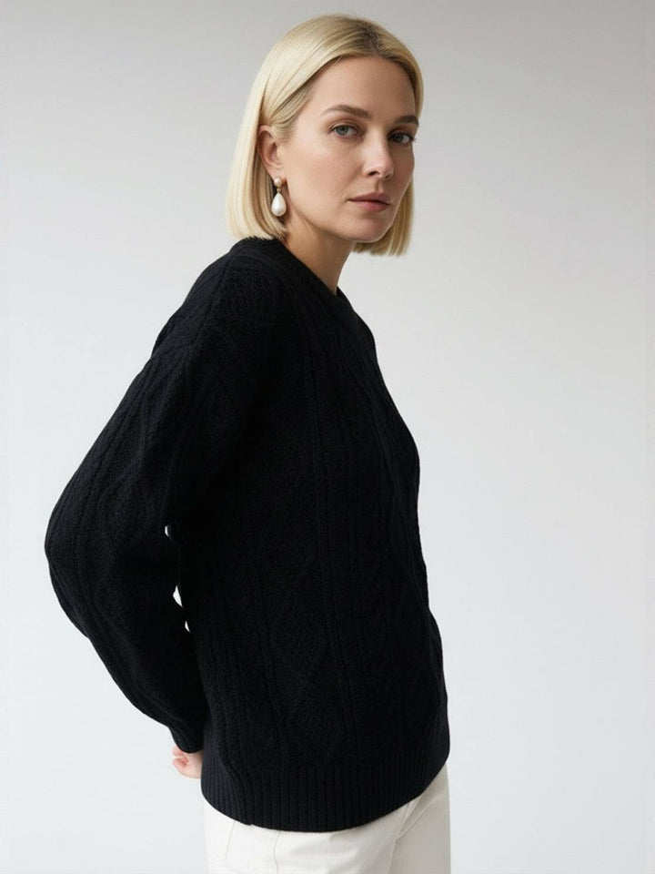 Oversized Cable-Knit Crewneck Sweater black image 2 
