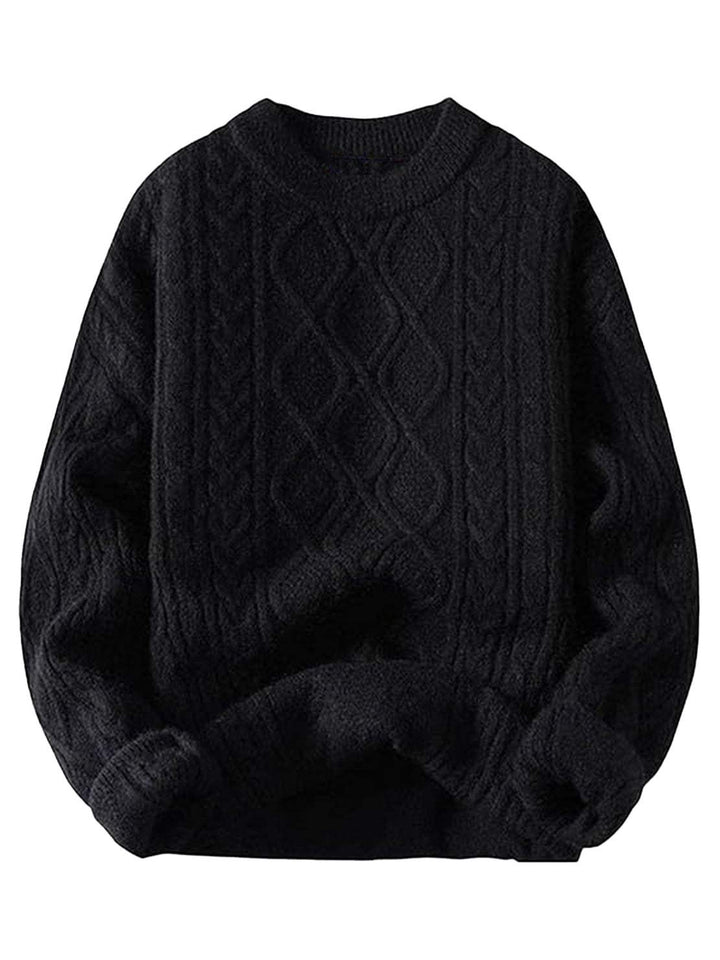 Oversized Cable-Knit Crewneck Sweater black image 4 