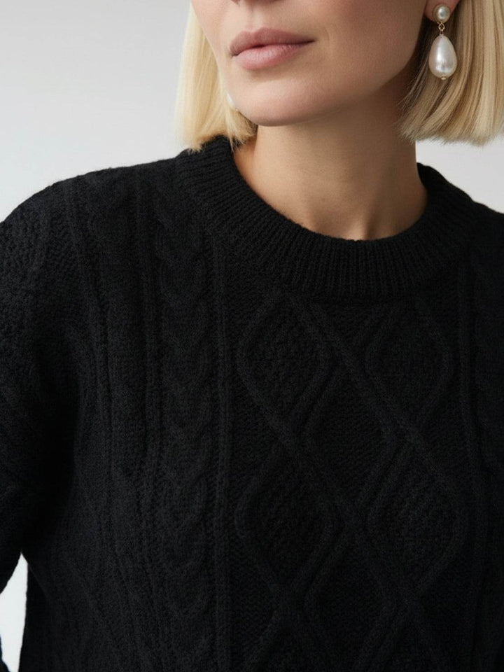 Oversized Cable-Knit Crewneck Sweater black image 5 