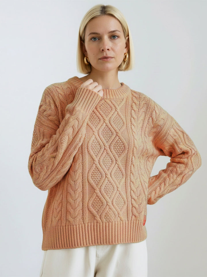 Oversized Cable-Knit Crewneck Sweater peach fuzz image 1 