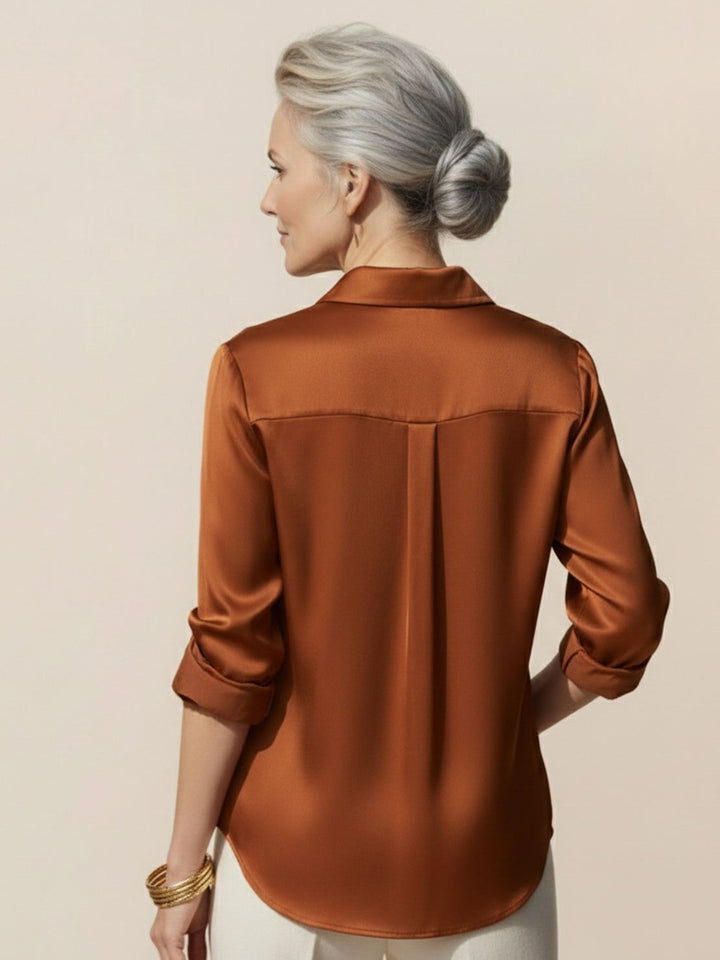 Silk-Finish Button Front Shirt caramel image 3 
