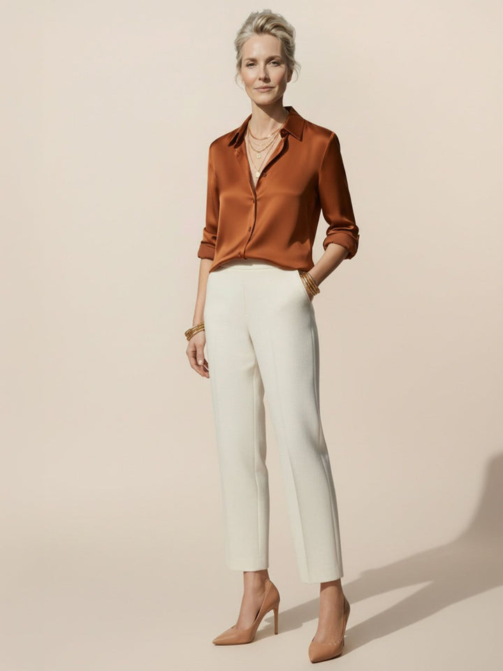 Silk-Finish Button Front Shirt caramel image 4 