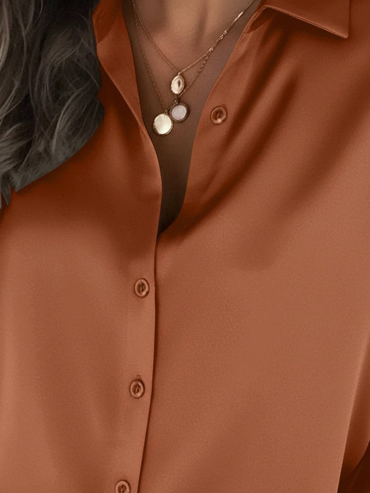 Silk-Finish Button Front Shirt caramel image 5 