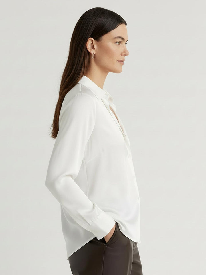 Silk-Finish Button Front Shirt white image 2 