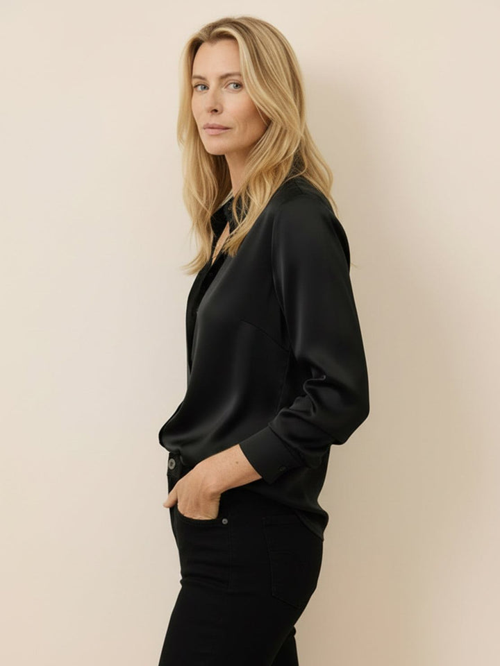 Silk-Finish Button Front Shirt black image 2 