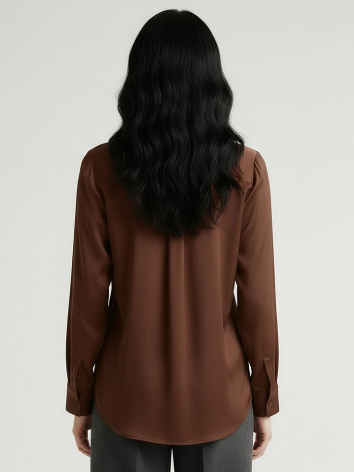 Silk-Finish Button Front Shirt chocolate brown image 3 