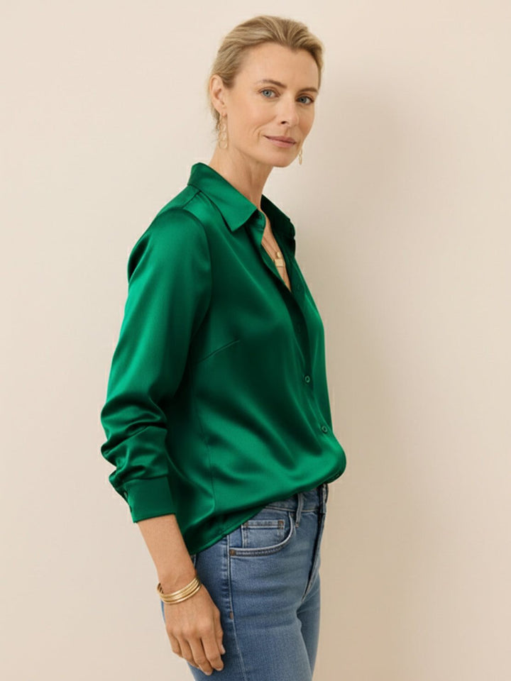 Silk-Finish Button Front Shirt emerald green image 2 