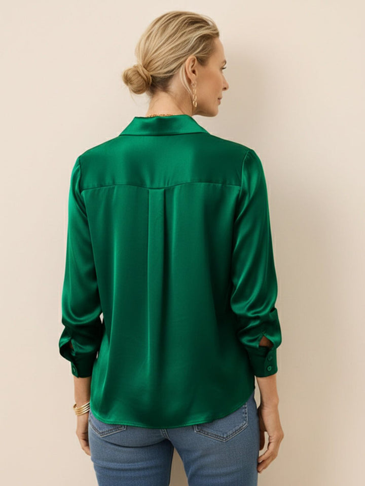Silk-Finish Button Front Shirt emerald green image 3 
