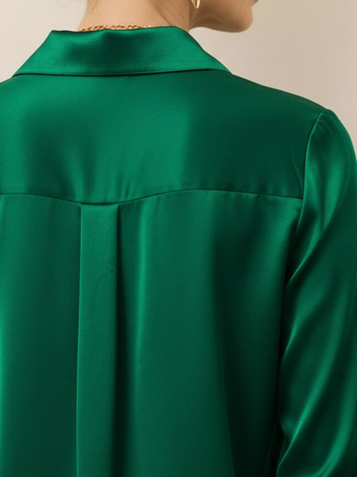 Silk-Finish Button Front Shirt emerald green image 5 