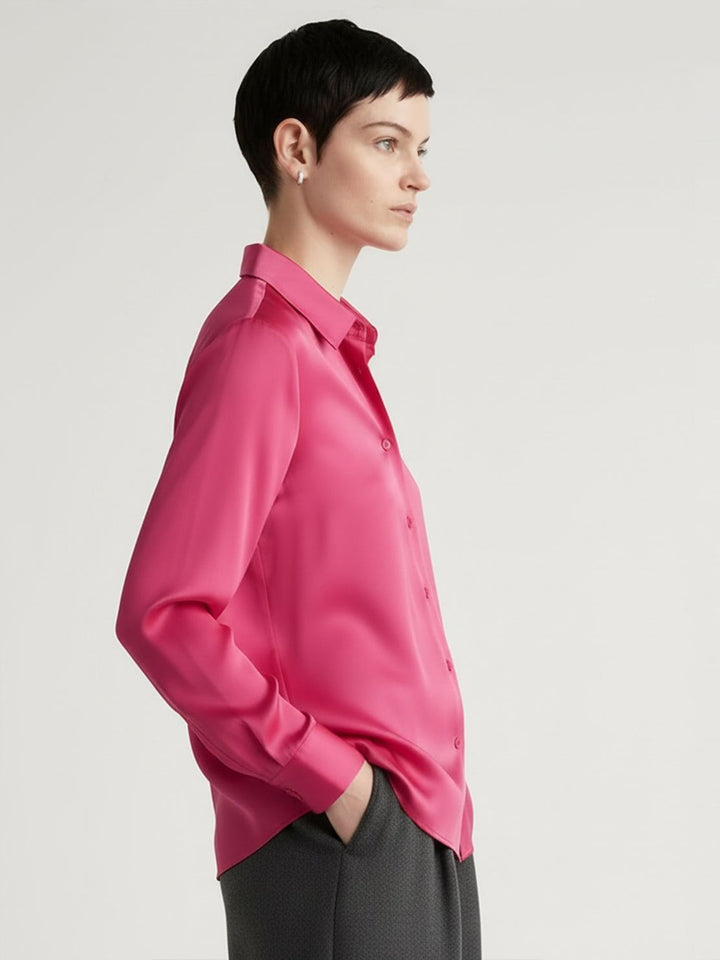 Silk-Finish Button Front Shirt hot pink image 2 