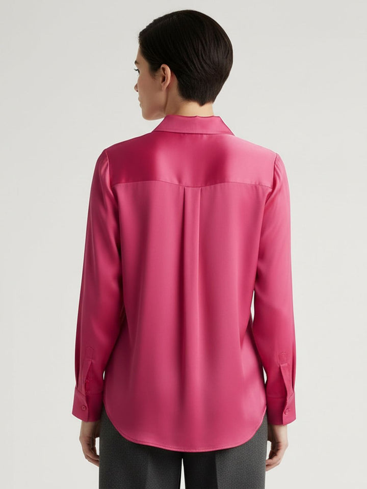 Silk-Finish Button Front Shirt hot pink image 3 