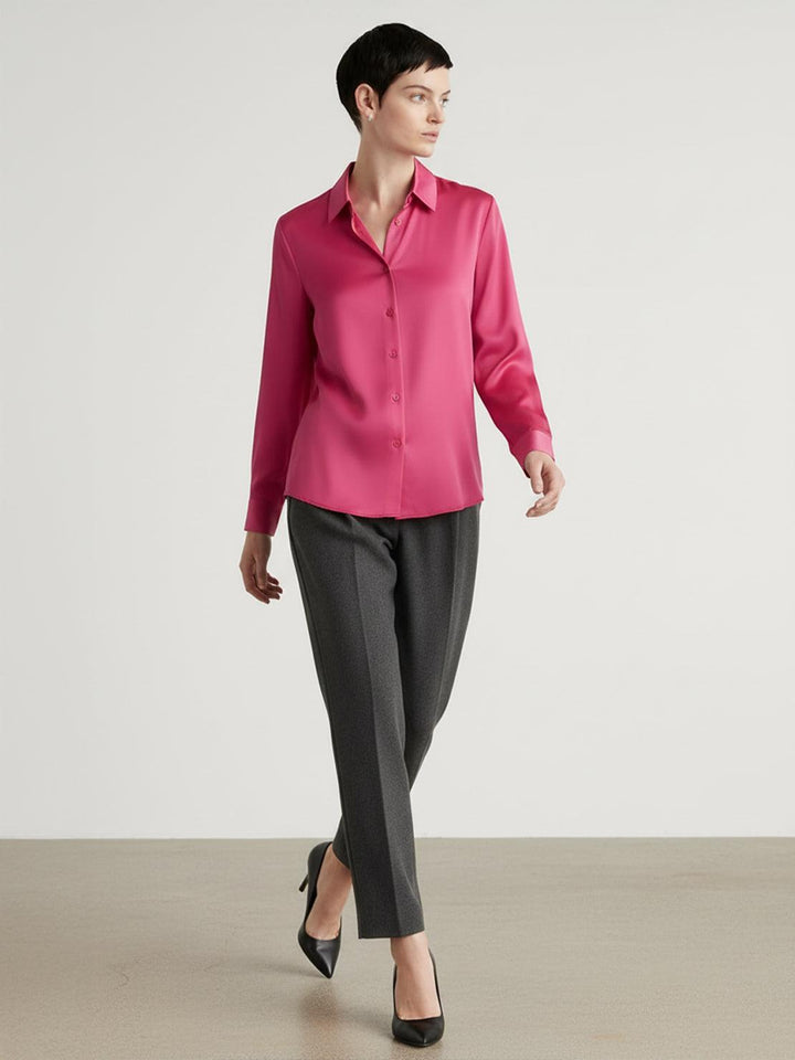 Silk-Finish Button Front Shirt hot pink image 4 