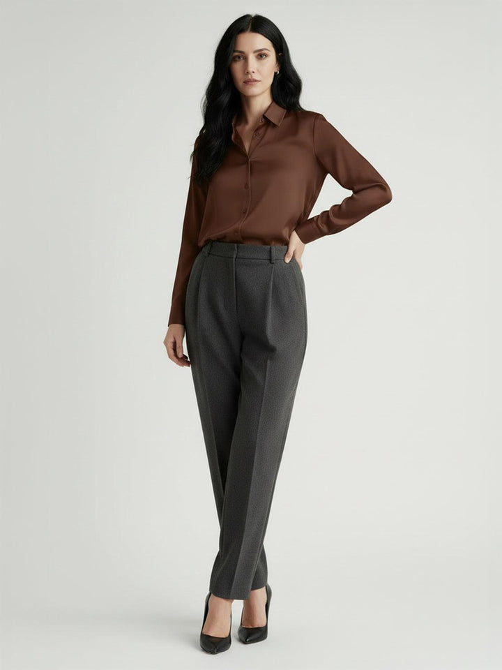 Silk-Finish Button Front Shirt chocolate brown image 4 