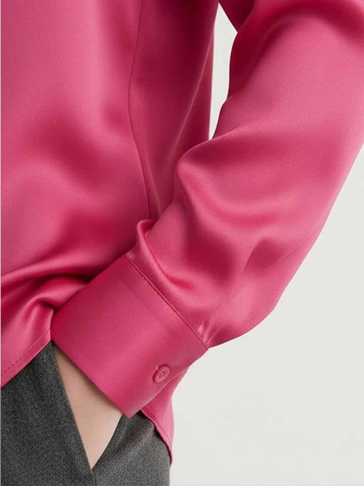 Silk-Finish Button Front Shirt hot pink image 5 