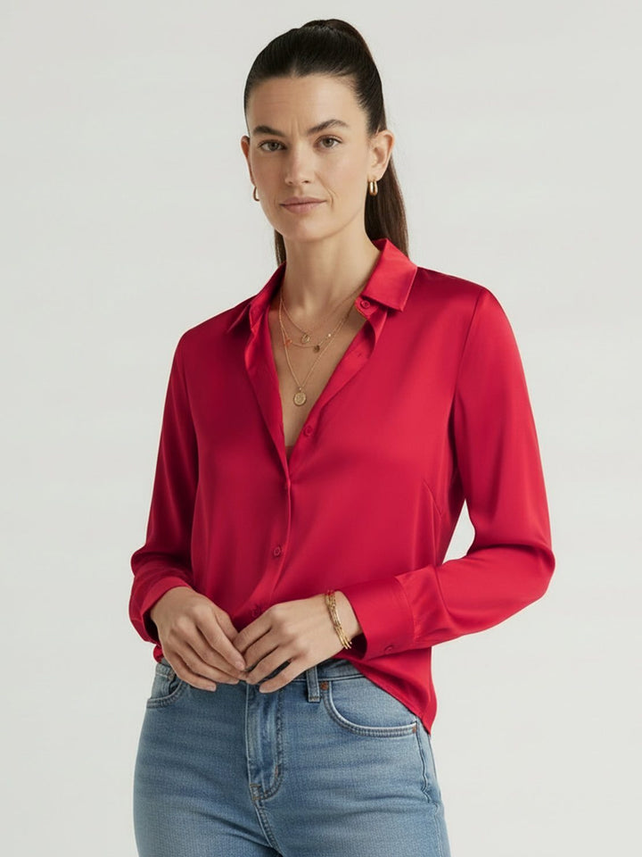 Silk-Finish Button Front Shirt red image 1 