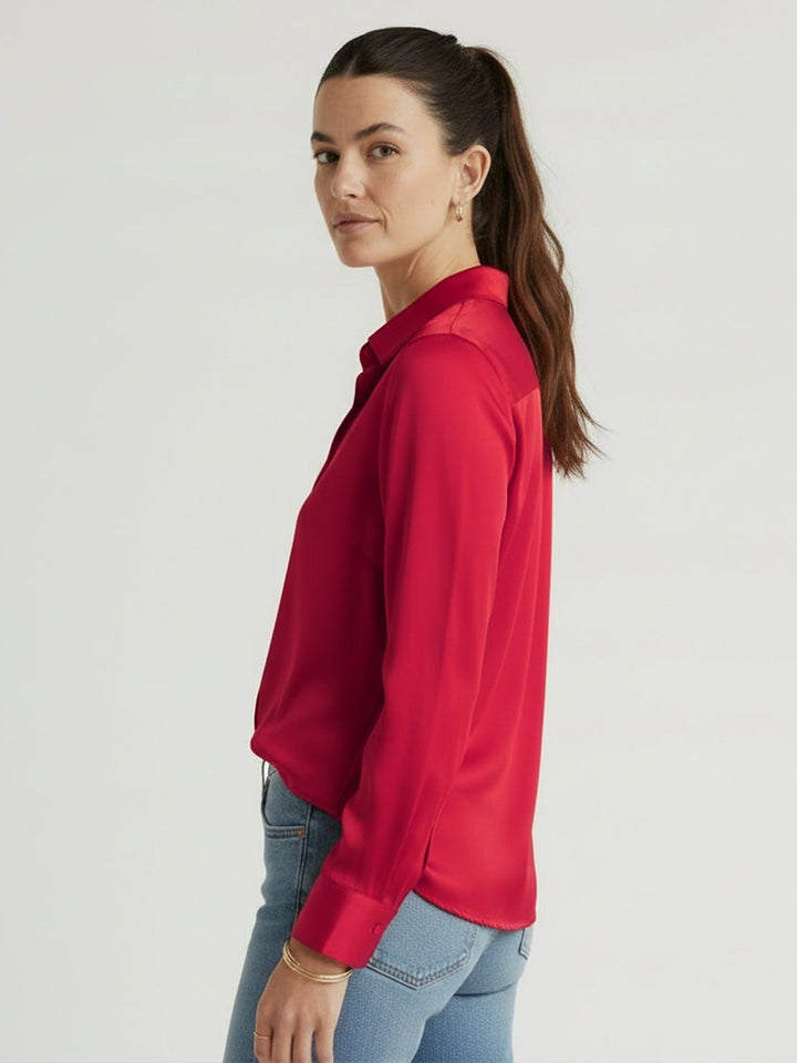Silk-Finish Button Front Shirt red image 2 