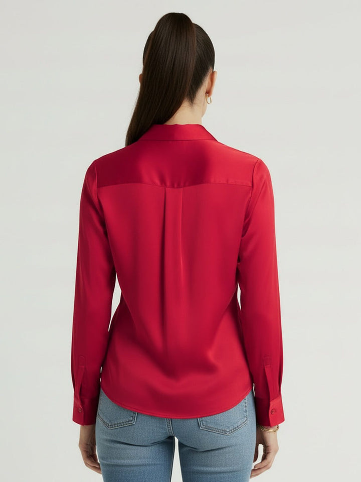Silk-Finish Button Front Shirt red image 3 