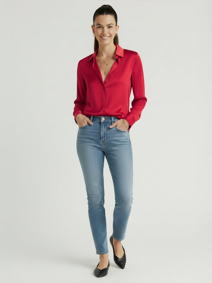 Silk-Finish Button Front Shirt red image 4 
