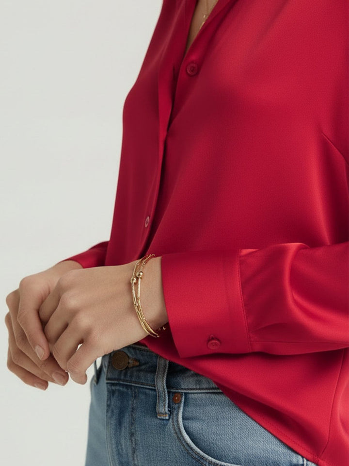 Silk-Finish Button Front Shirt red image 5 