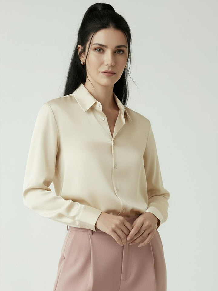 Silk-Finish Button Front Shirt champagne image 1 