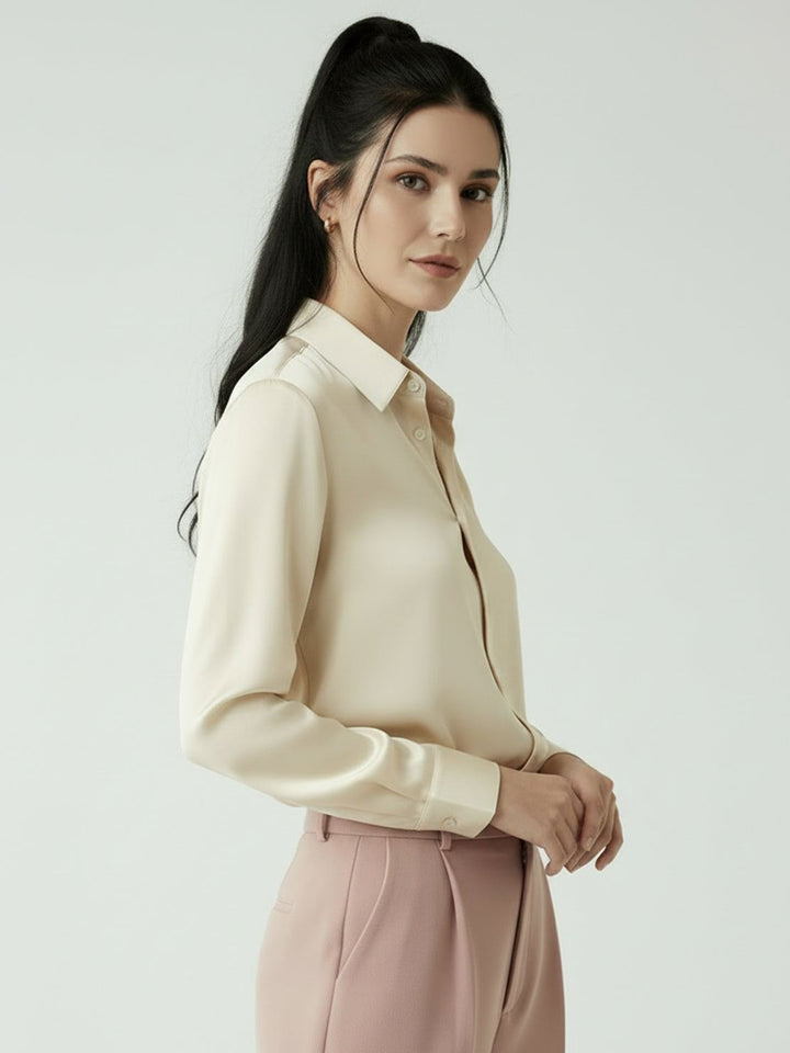 Silk-Finish Button Front Shirt champagne image 2 