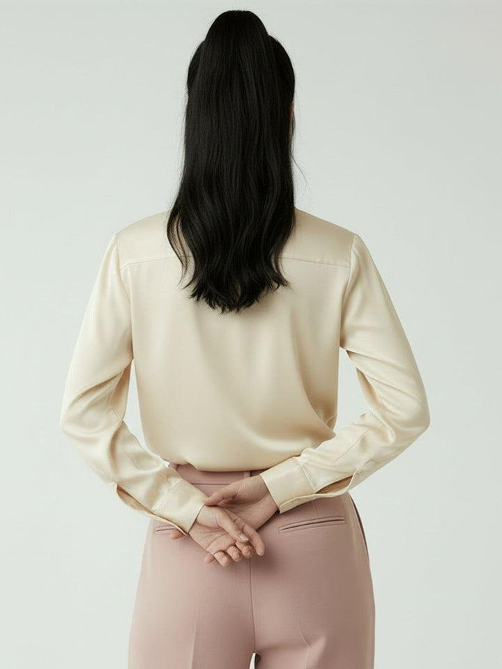 Silk-Finish Button Front Shirt champagne image 3 