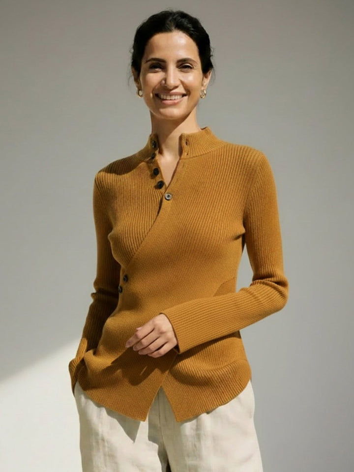 Asymmetric Wrap Ribbed Knit Top mustard yellow image 1 