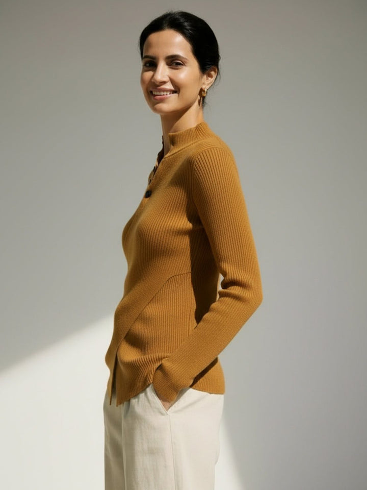 Asymmetric Wrap Ribbed Knit Top mustard yellow image 2 