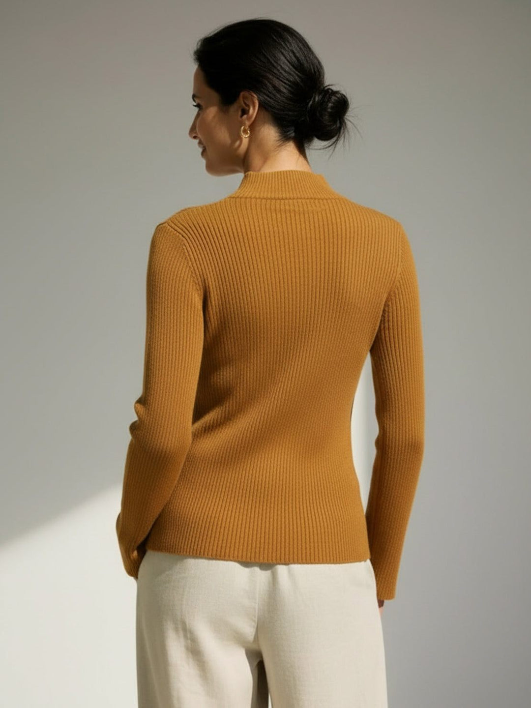 Asymmetric Wrap Ribbed Knit Top mustard yellow image 3 