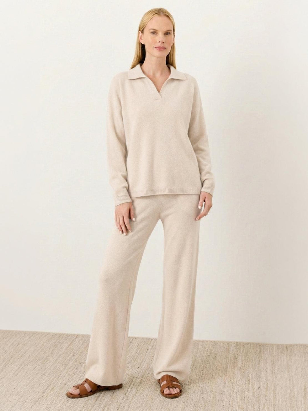 Oversized Polo Knit Loungewear Set beige image 1 #color_beige