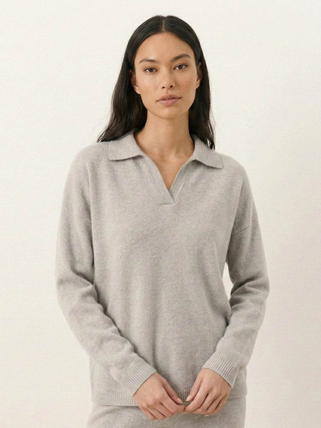 Oversized Polo Knit Loungewear Set light gray image 3 