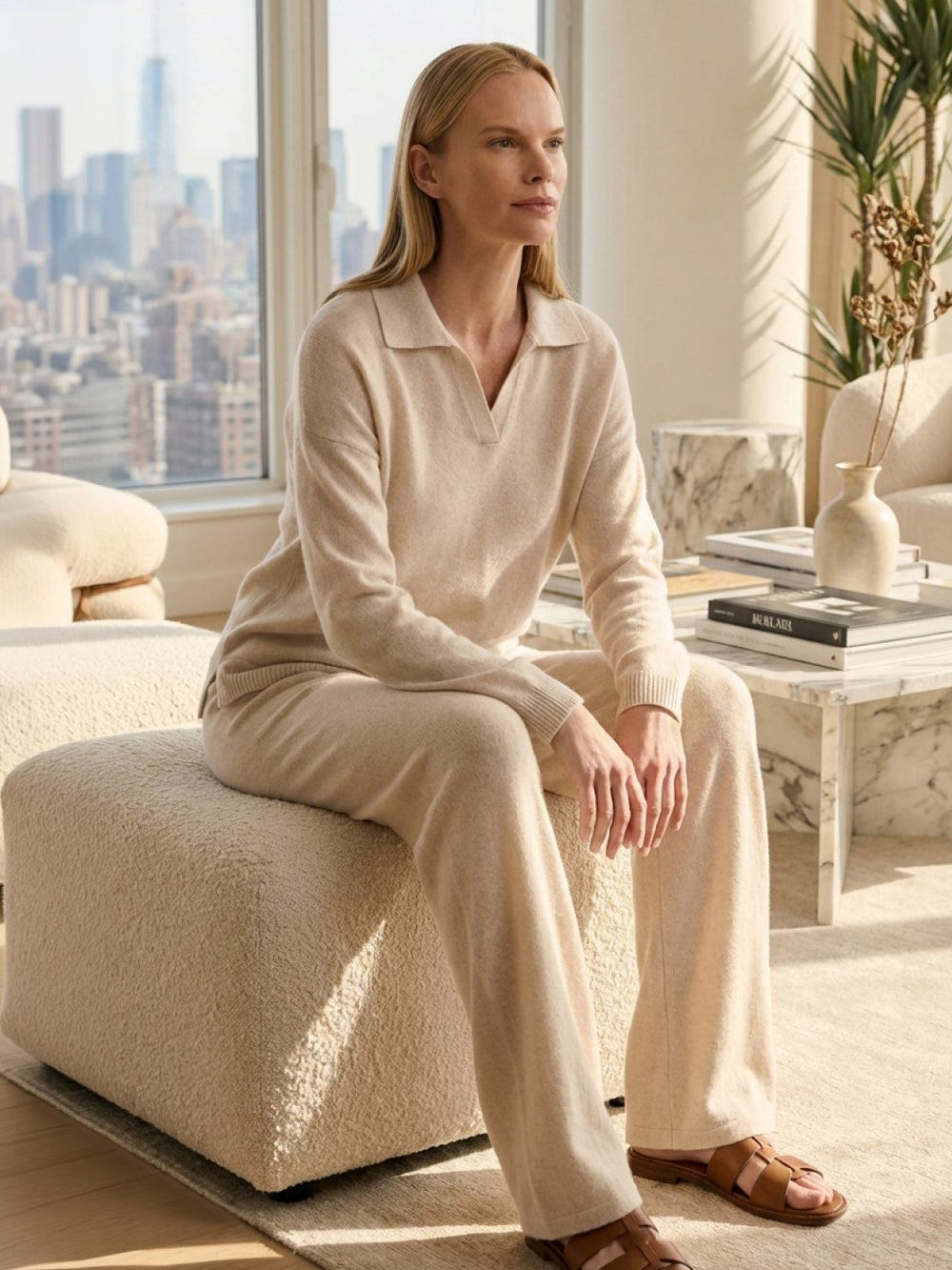Oversized Polo Knit Loungewear Set beige image 2 #color_beige