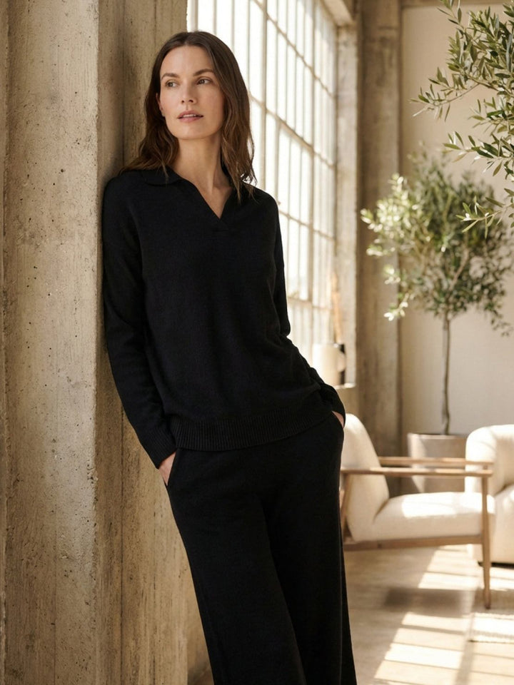 Oversized Polo Knit Loungewear Set black image 2 