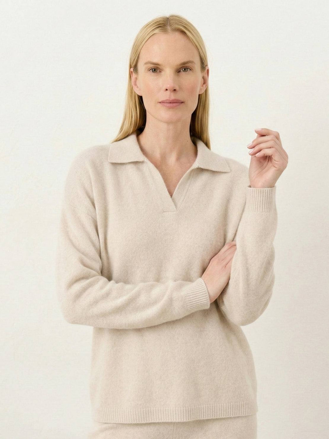 Oversized Polo Knit Loungewear Set beige image 3 