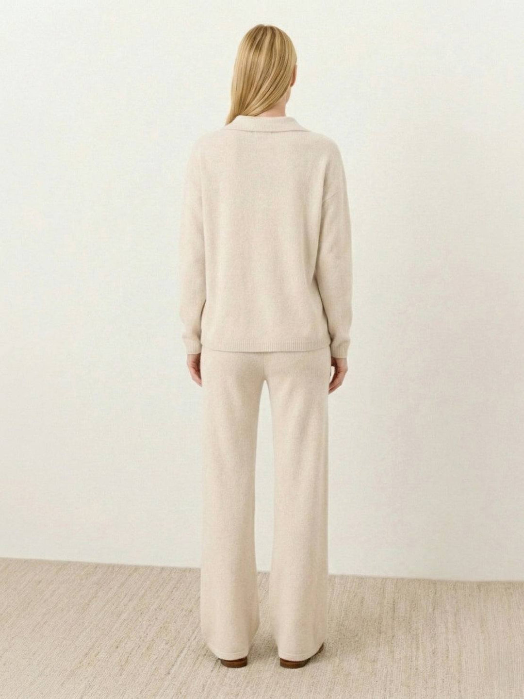 Oversized Polo Knit Loungewear Set beige image 4 