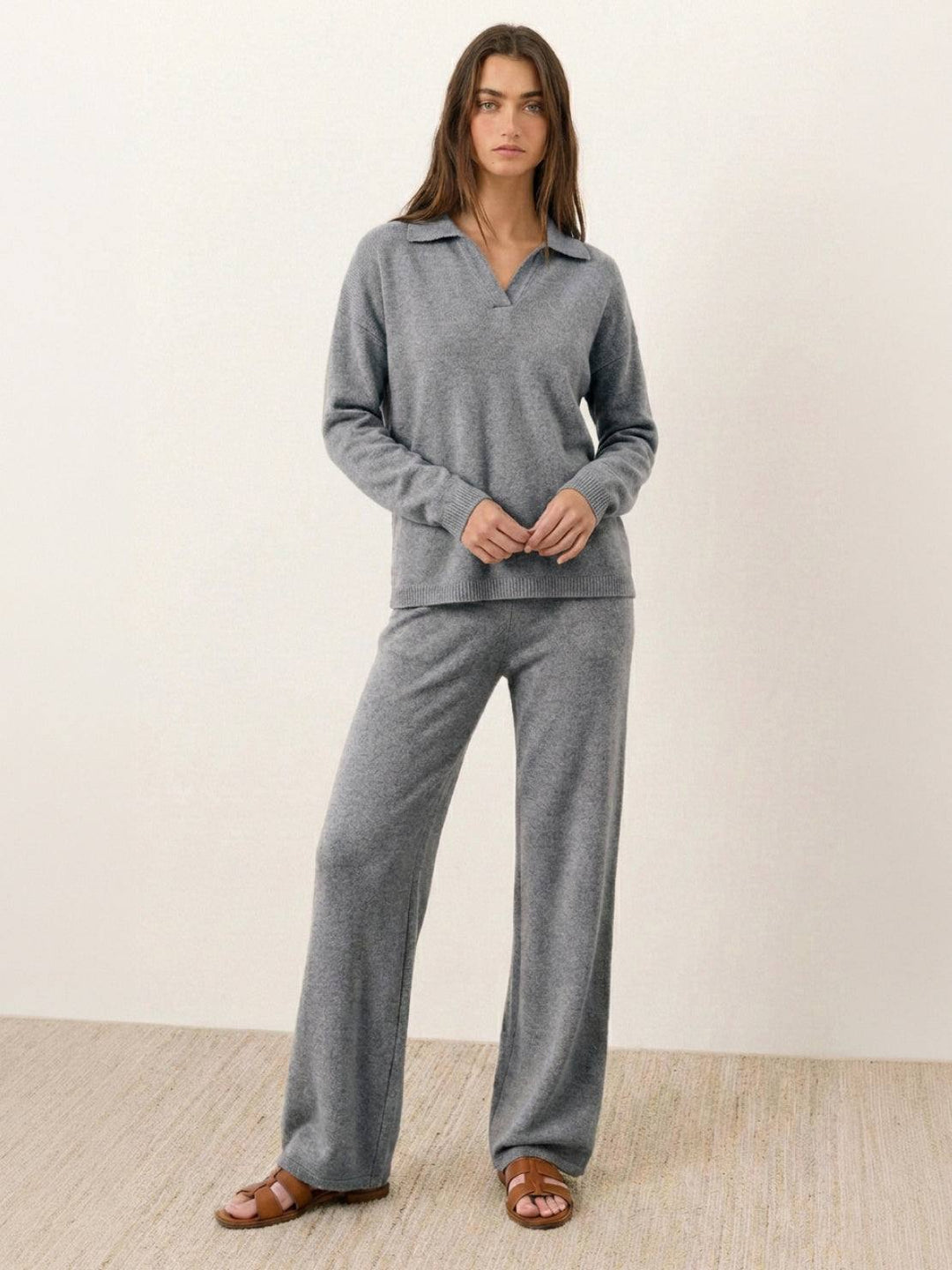 Oversized Polo Knit Loungewear Set gray image 1 