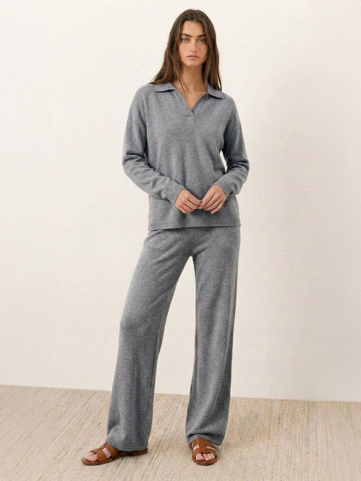 Oversized Polo Knit Loungewear Set gray image 1 