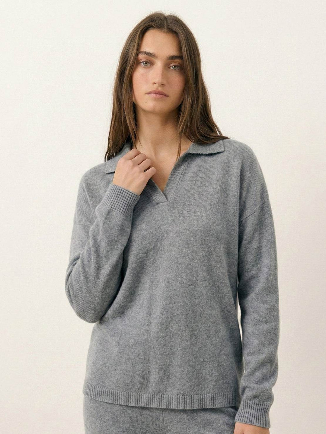 Oversized Polo Knit Loungewear Set gray image 3 