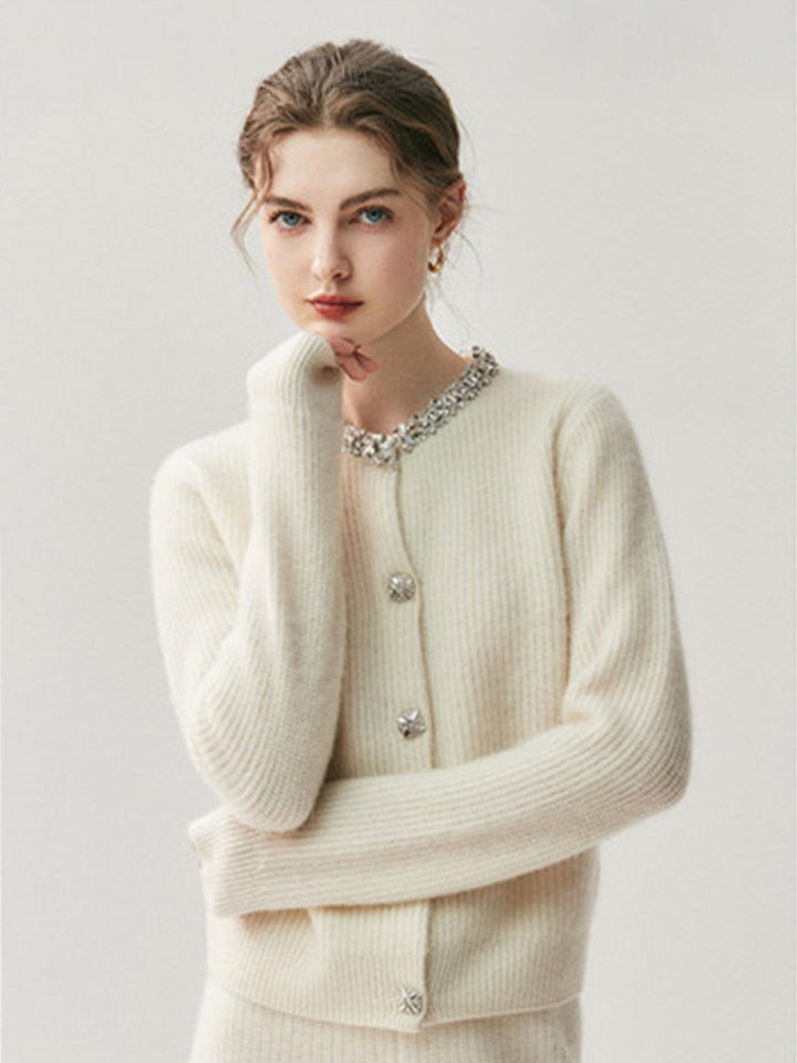 100% Alashan Cashmere Diamond-Collar Cardigan cream image 1 