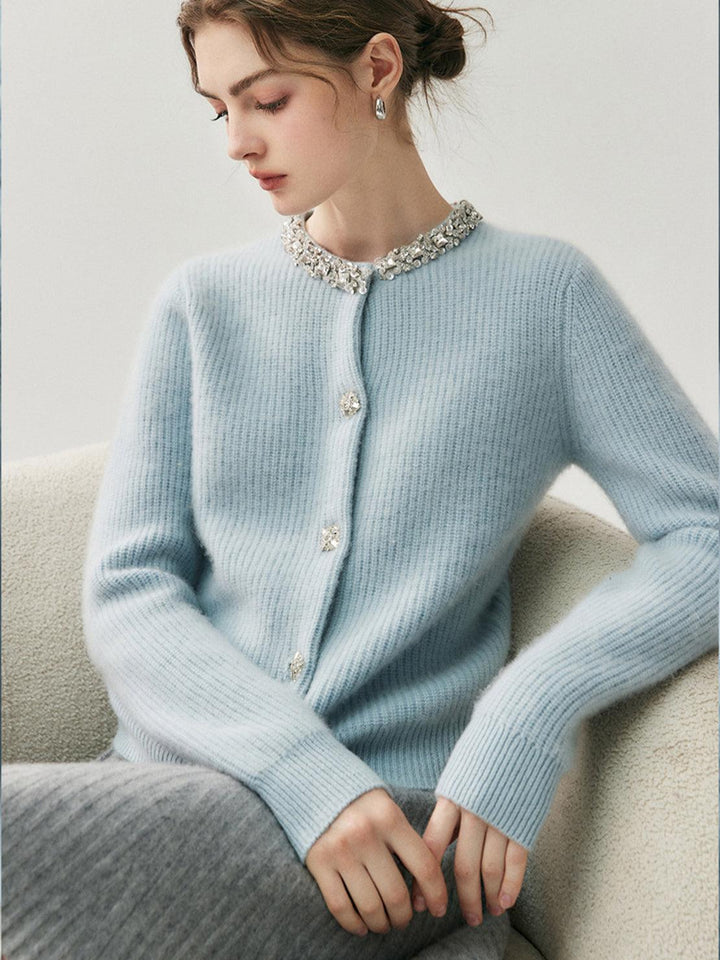 100% Alashan Cashmere Diamond-Collar Cardigan light blue image 6 