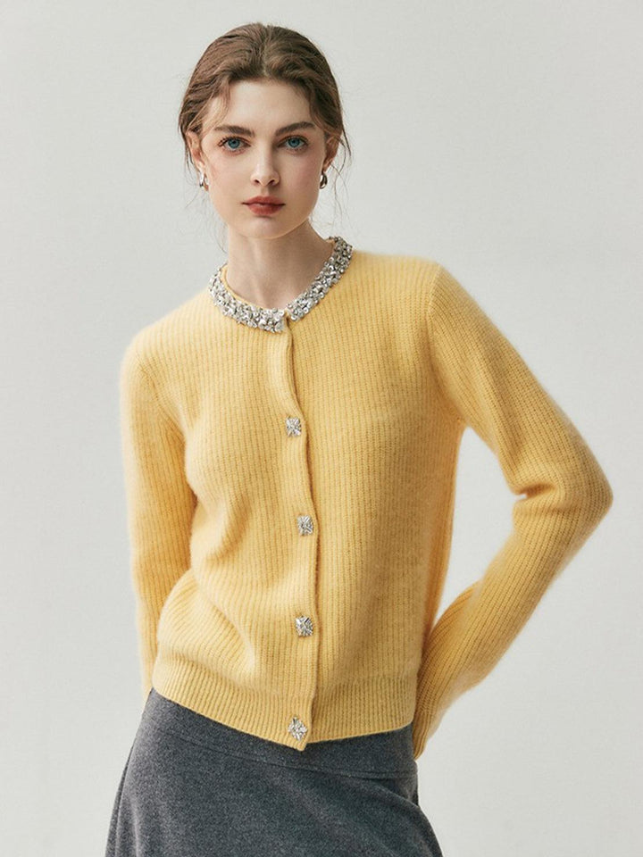 100% Alashan Cashmere Diamond-Collar Cardigan yellow image 1 