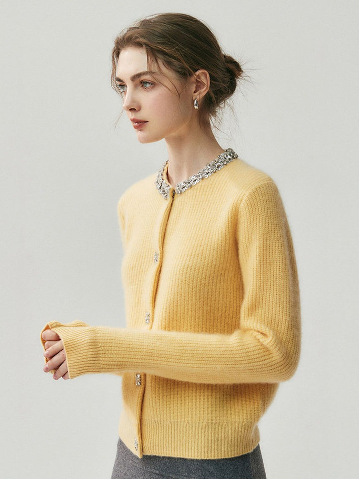 100% Alashan Cashmere Diamond-Collar Cardigan yellow image 2 