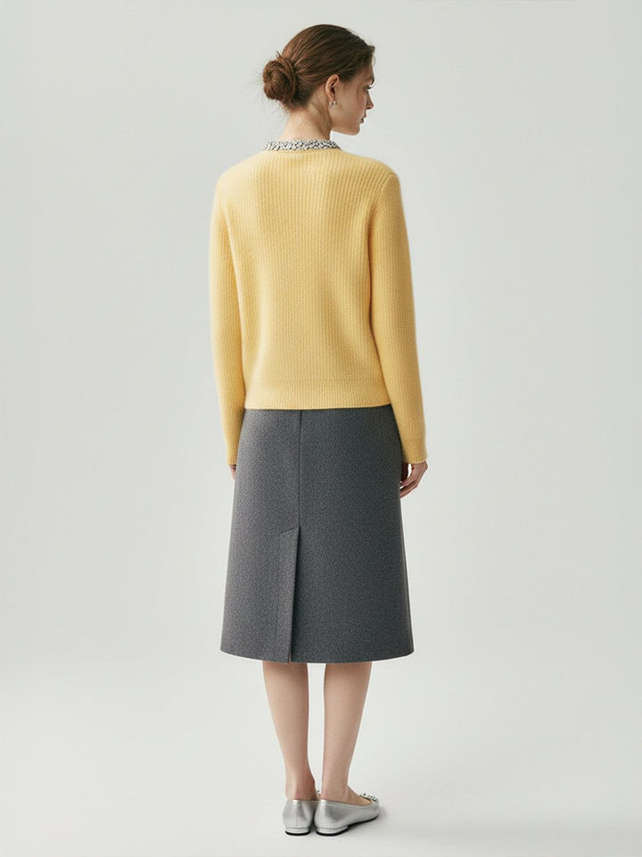 100% Alashan Cashmere Diamond-Collar Cardigan yellow image 3 