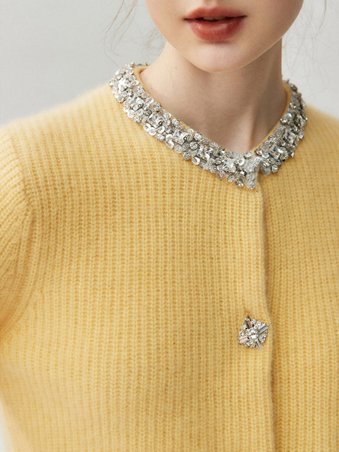 100% Alashan Cashmere Diamond-Collar Cardigan yellow image 4 